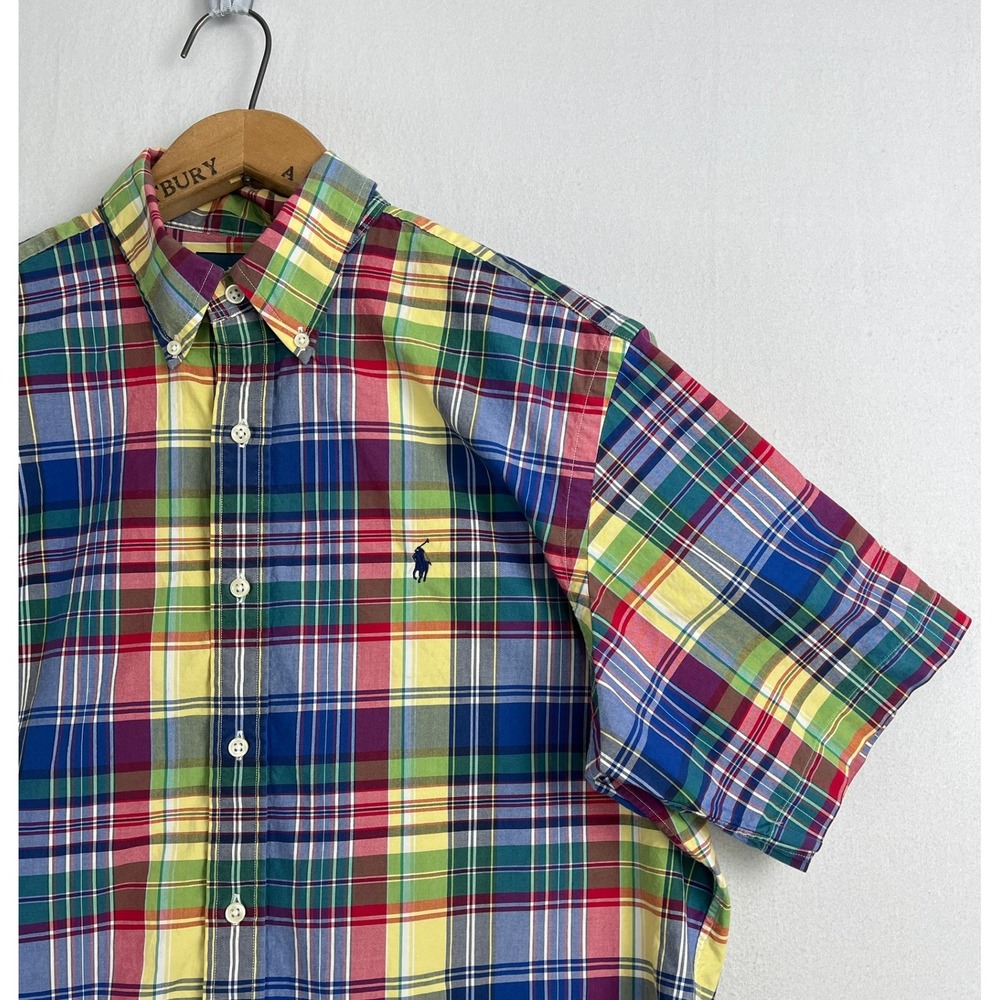 Ralph Lauren Mens Classic Fit Plaid Short Sleeve Button Down Shirt Multicolor L